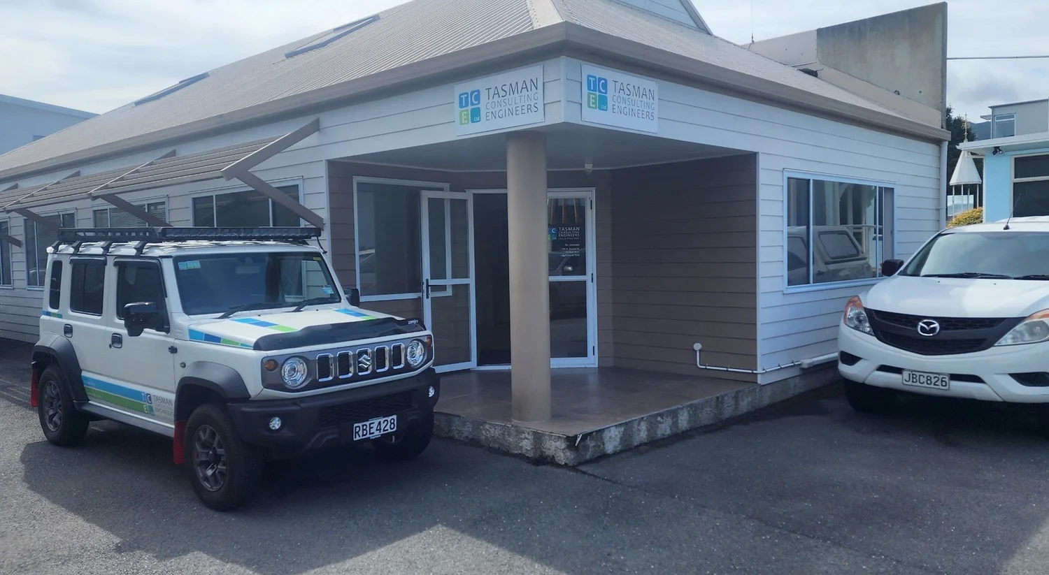 The Tasman Consulting Engineers office in Richmond, with the company vehicle parked outside